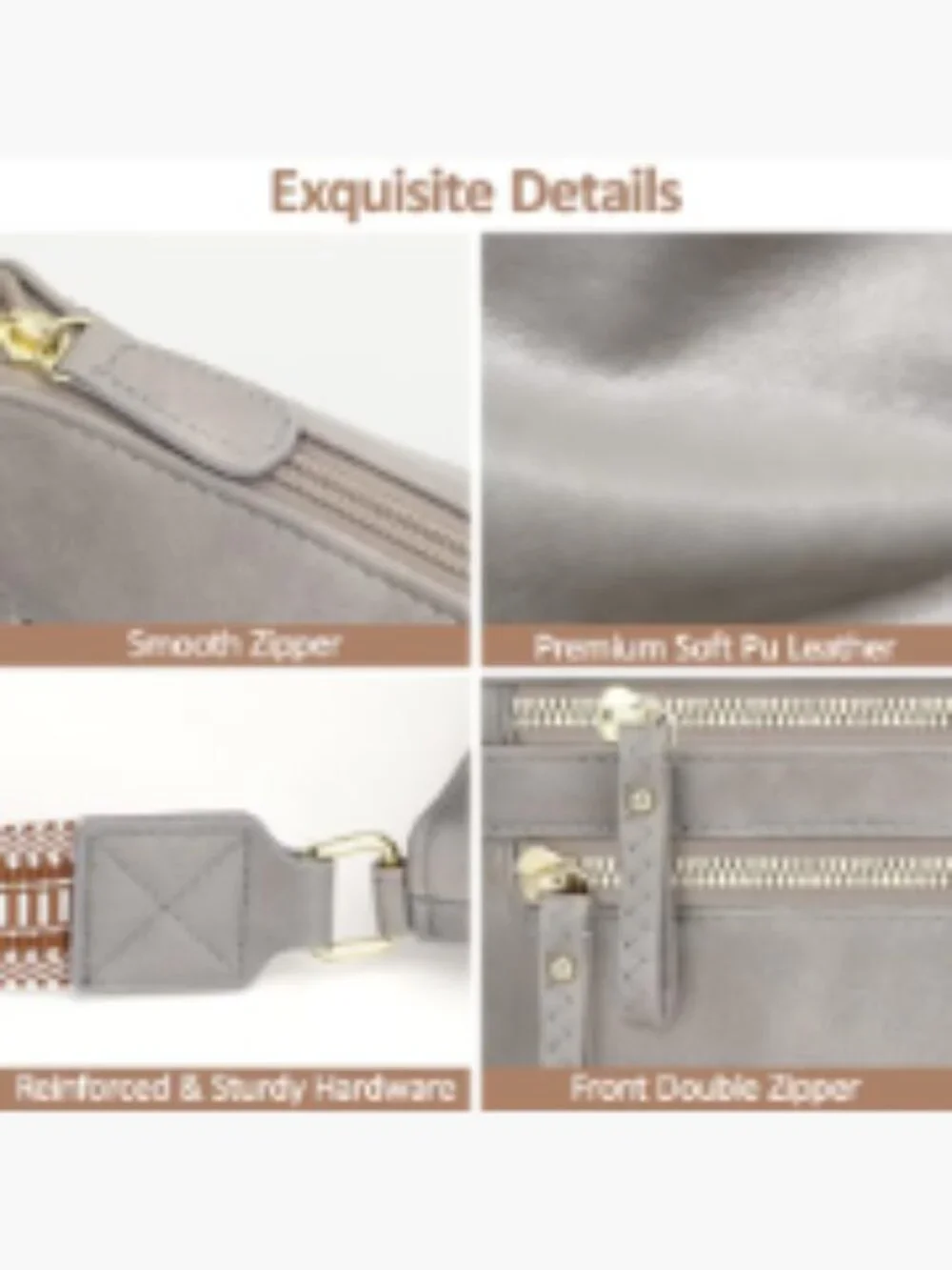 Trendy Crossbody Bag for Women PU Leather Adjustable Strap Zip Closure